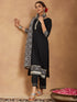 Janasya Women's Black Rayon Ajrakh Printed Straight Kurta Set